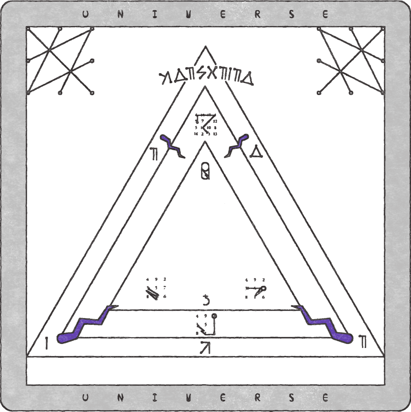 The Universe and Saturn card structure used to assemble the final talisman