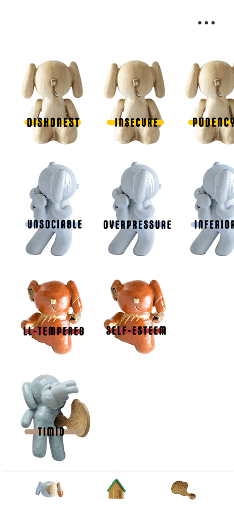 App character library screen showing multiple ceramic rabbits